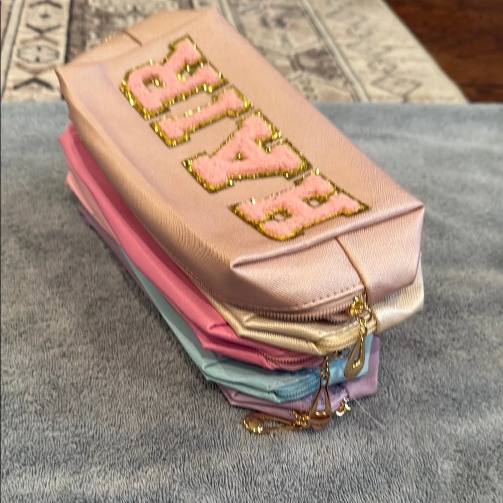 Pastel Lettered Makeup Bag - Pink, Lavender, Cream, Blue, Rose